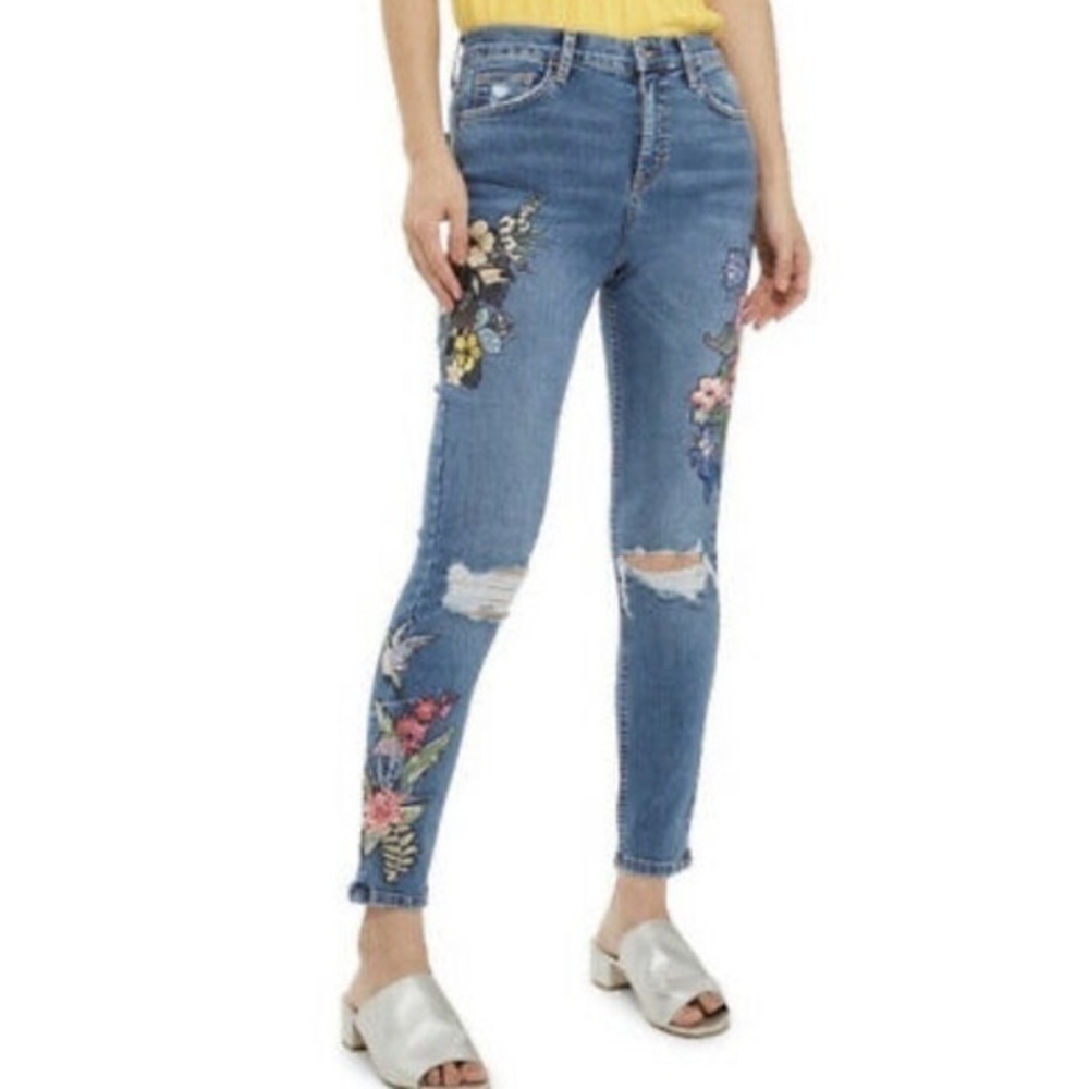 TopShop Motto Jamie Embroidered Skinny Denim Jeans